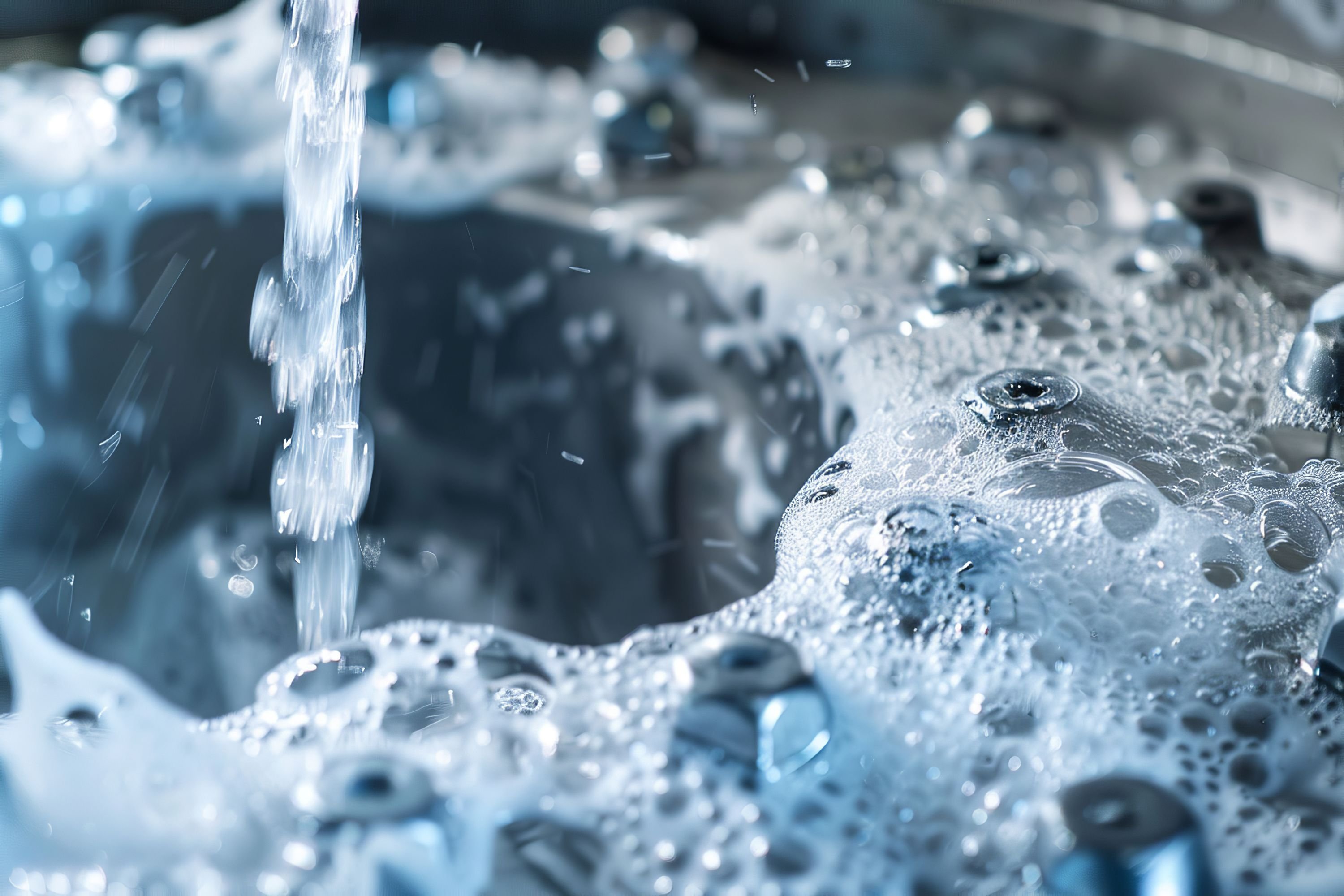 A stream of clean water flows into the stainless steel sink - AdobeStock_1067462546 small
