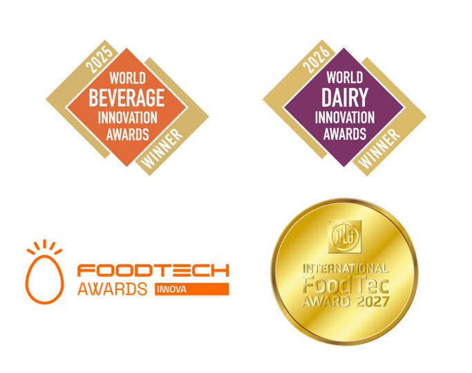Collo's four innovation awards: World Beverage Innovation Award 2025, World Dairy Innovation Award 2026, FoodTech Innova Award 2026 and DLG International FoodTec Award 2027 Gold